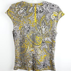 Liz Claiborne Career Short Cap Sleeved Top Yellow Black White Sz M